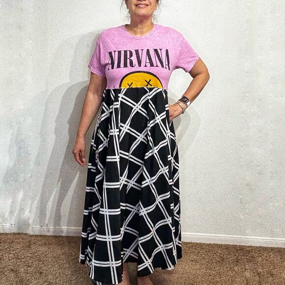 Upcycled Nirvana Maxi Dress Sz M - Picture 1 of 11